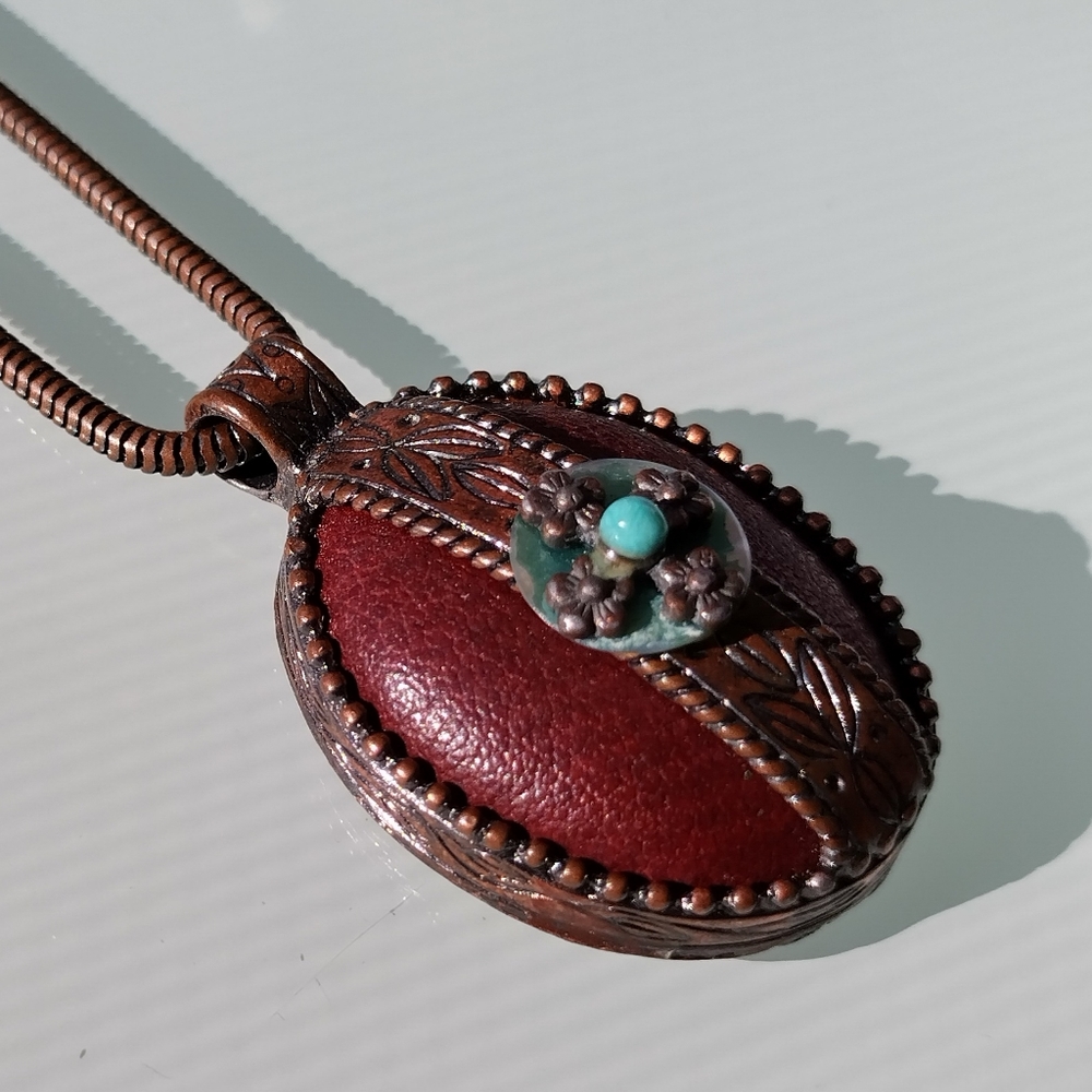 Copper and Faux Leather Beaded Necklace